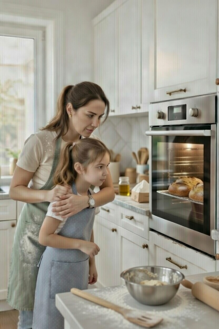 Chef Valentina Luján con su hija en la cocina